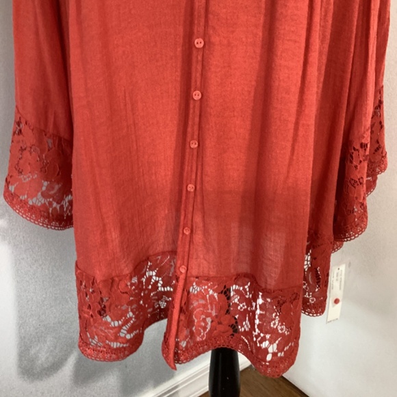 NWT ZAC & RACHEL  PLUS 2X BOHO TRAPEZE SWING TERRACOTTA BLOUSE TUNIC LACE… - Picture 8 of 14